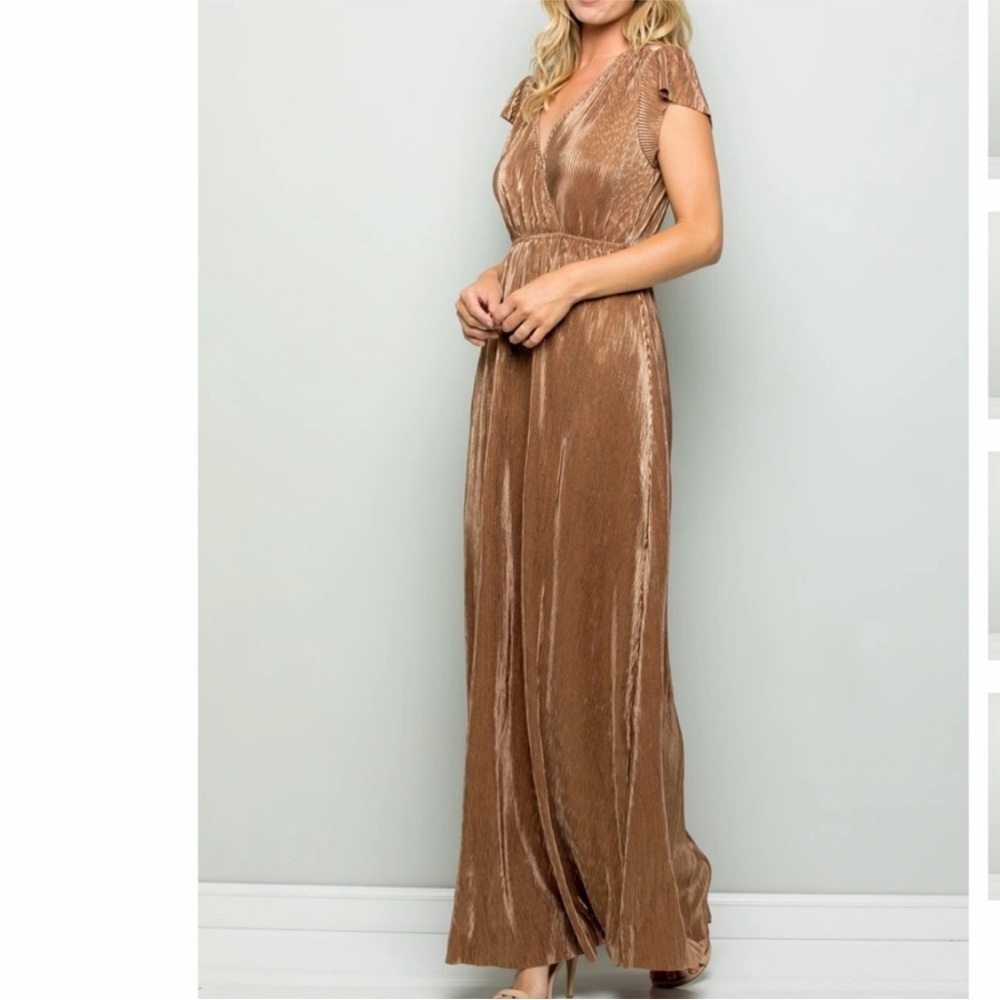 NWOT See and Be Seen Gold Bronze Pleat Dress Size Small